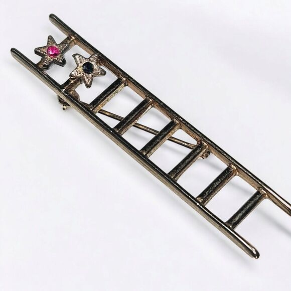 Mary Kay Gold Tone Metal Ladder to Success 2 Stars Brooch Vtg Bohemian Pin Pink - Picture 7 of 11